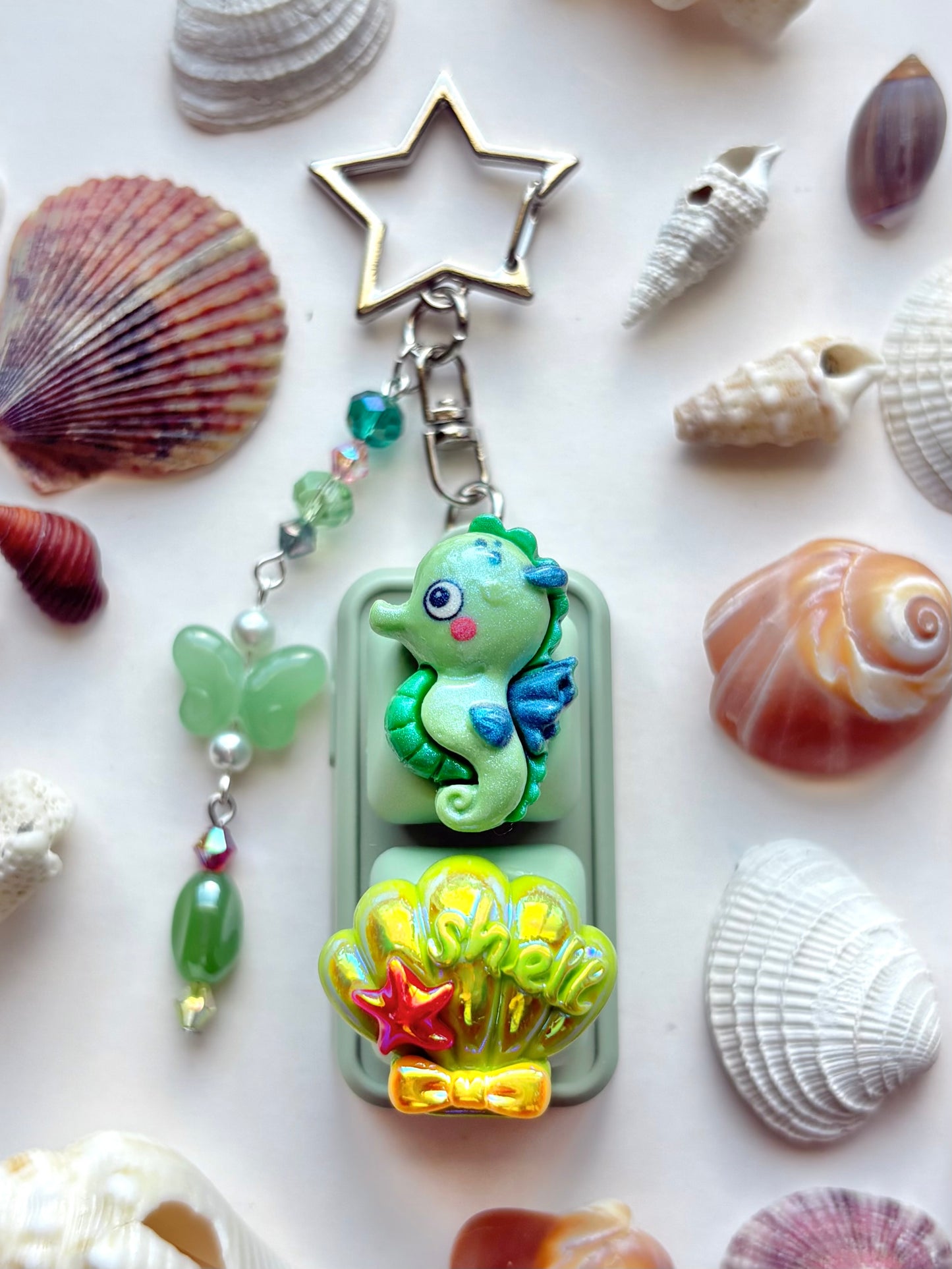 Mini Keyboard Page Turner | Green Seahorse and Shell 💚 🐚