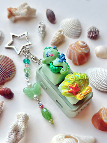 Mini Keyboard Page Turner | Green Seahorse and Shell 💚 🐚